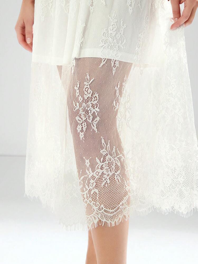 Women's Summer Spring Holiday White Fashion Solid Color Lace Sleeveless Cami Dress,Elegant
And Romantic