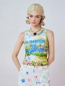 SHEINNeu 女士假期風格印花無袖上衣 - 彩色 - 查看 4