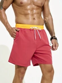 Manfinity KASUA Men's Vacation Watermelon Printed Drawstring Loose Beach Shorts With Elastic Waistband - Hot Pink - View 5