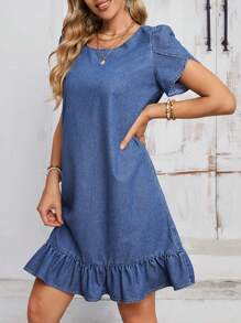 EMERY ROSE Ladies' Solid Color Simple Daily Denim Dress - Blue - View 4