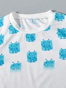 SHEIN Tricou cu desene animate Tween Boy și pantaloni scurți cu buzunare
