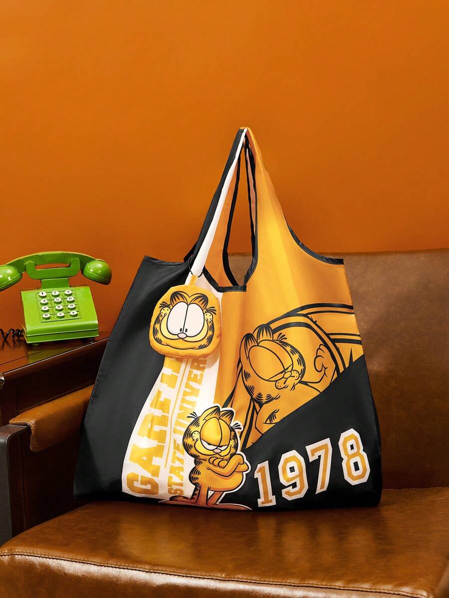 GARFIELD | SHEIN 1pc Cartoon Letter Printed -Friendly RPET Foldable Portable Shopping Bag - Multicolor - View 1
