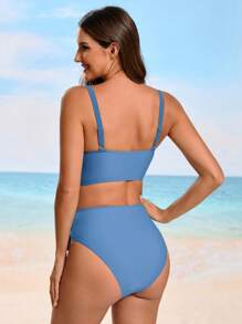 SHEIN Swim Conjunto de bikini sólido con cruce en el pecho y diseño sexy para mujeres en vacaciones