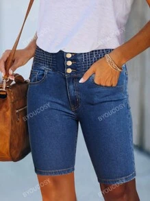 Jeans capris ajustados elásticos de cintura alta de estilo vintage para mujeres