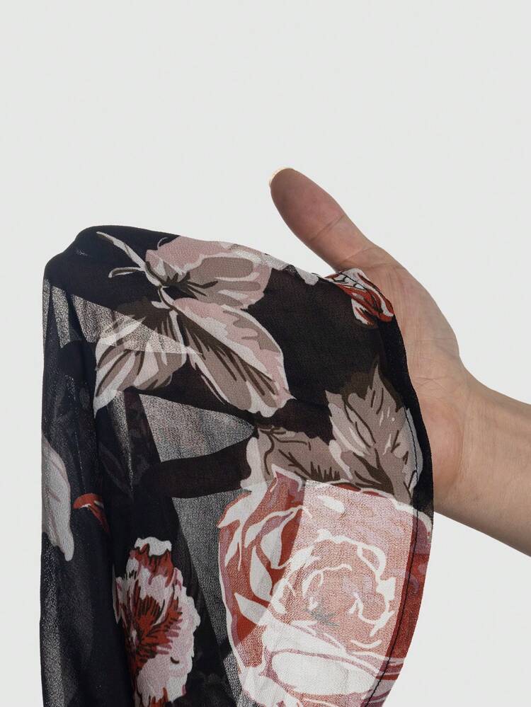 Plus Size Women Random Flower Print Casual Jacket Winter Fall Autumn