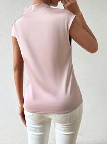 Chiquease Blusa simple de satén de unicolor para uso diario de mujeres - Rosa - Ver 2