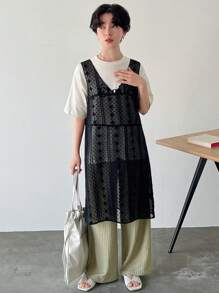 FRIFUL Designer 女士透视网眼无袖长款背心