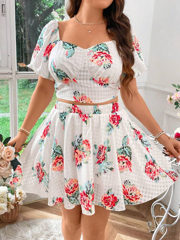 Fashionable Plus Size Women's Plaid Printed Two-Piece Set