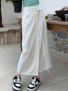 DAZY 女士休闲纯色系带裹身长款牛仔裙，夏季牛仔裙