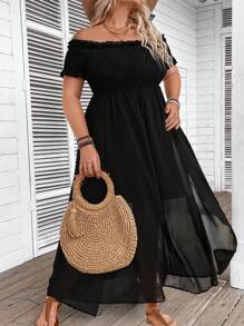 SHEIN CURVE+ Robe en mousseline de soie à patchwork grande taille - Noir - Voir 1