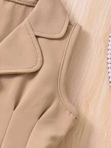 SHEIN Elladie kids 少女淑女紳士風格無袖背心和褲子套裝，適用於春夏季 - 杏色 - 查看 4