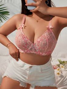 FloralLove Plus Size Lace Bowknot Fashion Bralette & Wireless Bra Sexy Lingerie  Cozy And Elegant Details
