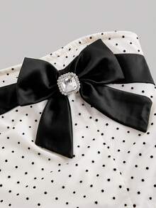 SHEIN MOD Bow Front Cropped Slim Fit Tube Top,Polka Dot Multi-Color Bandeau Camisole Top Tank Top,Tube Top,Back To School - Apricot - View 3