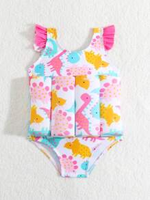 Maillot de bain une pièce gonflable imprimé dinosaure pour bébé fille pour l'été à la plage