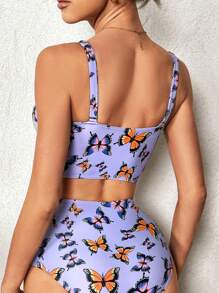 Swim DD+ Bộ Bikini Nữ Cắt ra Nhẫn Loại bướm - Màu tím - Xem 2