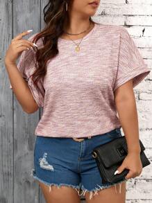 SHEIN LUNE Plus Size Women's Tie Dye Printed Round Neck Batwing Sleeve Casual T-Shirt, Summer - Multicolor - View 5
