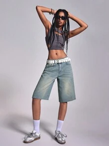 SHEIN ICON Women's Stylish Casual Baggy Jorts Denim Shorts - Medium Wash - View 5