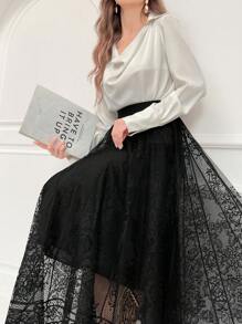 Mulvari Conjunto de vestido maxi elegante y vintage de mujer con falda tipo paraguas de unicolor