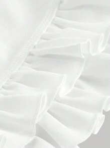SHEIN MOD Áo ren nơ 3D cỡ lớn màu trắng có viền hoa viền xếp nếp, hoàn hảo cho các bữa tiệc mùa hè & những buổi hẹn hò hoàng gia - trắng - Xem 4