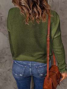 Áo len nữ Sylvia cổ tròn dáng suông, thoáng khí, kiểu dáng tối giản, phù hợp cho mặc hàng ngày, đi làm, công sở, uống trà chiều, du lịch hoặc các hoạt động thường ngày. - màu xanh lá - Xem 4