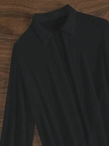 2pcs/Set Summer Beach Solid Color Long Sleeve Top And Long Pants Cover-Up Set - Black - View 8