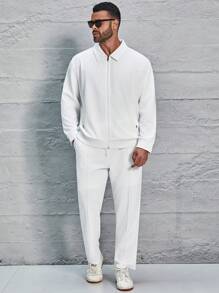 Manfinity Homme Áo khoác và quần dài có dây kéo dành cho nam cỡ lớn mùa xuân & mùa thu, trang phục thường ngày - trắng - Xem 5