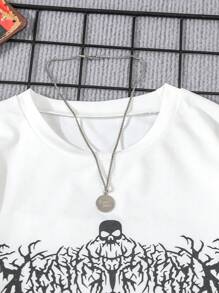 SHEIN Conjunto casual de dos piezas para niño preadolescente con estilo simple y estampado urbano - Negro - Ver 5