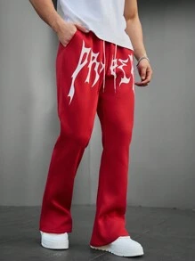 Manfinity EMRG Men's Letter Printed Jogger Pants With Pockets - Burgundy - View 4