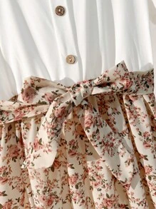 Tween Girl Simple Daily Dress With Ditsy Floral - Multicolor - View 4