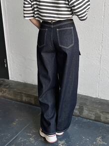 FRIFUL Pantalones vaqueros de mujer con bolsillos grandes de unicolor