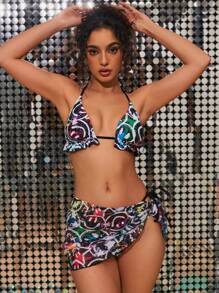 Swim EVENT 3pcs/Set Fashionable Sexy Random Print Bikini Festival Outfits