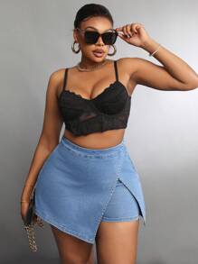 SHEIN SXY Shorts vaqueros casuales lisos para mujer de talla grande para uso diario