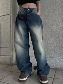 DAZY Casual Casual Fit Straight Leg Jeans With Pockets,Baggy Jeans - Blue - View 6