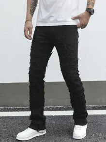 Manfinity EMRG Nam Frayed Cạnh Denim Quần jean - màu đen - Xem 5