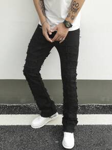 Manfinity EMRG Nam Frayed Cạnh Denim Quần jean - màu đen - Xem 7