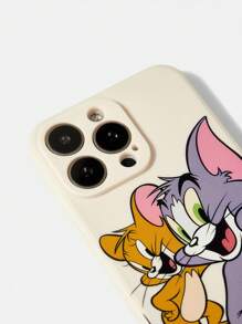 TOM & JERRY X SHEIN Cartoon And Letter Printed Phone Case,Compatible With IPhone - Beige - View 6
