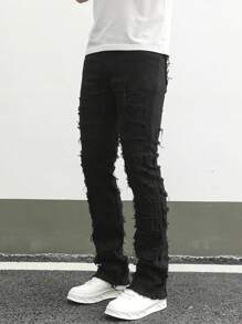 Manfinity EMRG Nam Frayed Cạnh Denim Quần jean - màu đen - Xem 6