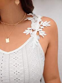 SHEIN Frenchy Váy Bridgerton dây mảnh họa tiết ren hoa boho giải trí ngày lễ cỡ lớn không đối xứng viền ren hoa có viền vải kết cấu, dành cho mùa hè - màu xanh lá - Xem 6