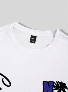 Manfinity Homme T-shirt da uomo con grafica a lettere, maniche corte, abbigliamento da strada, regalo per il fidanzato, per uscire - Bianco - Visualizzare 5