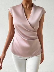 Chiquease Blusa simple de satén de unicolor para uso diario de mujeres - Rosa - Ver 5