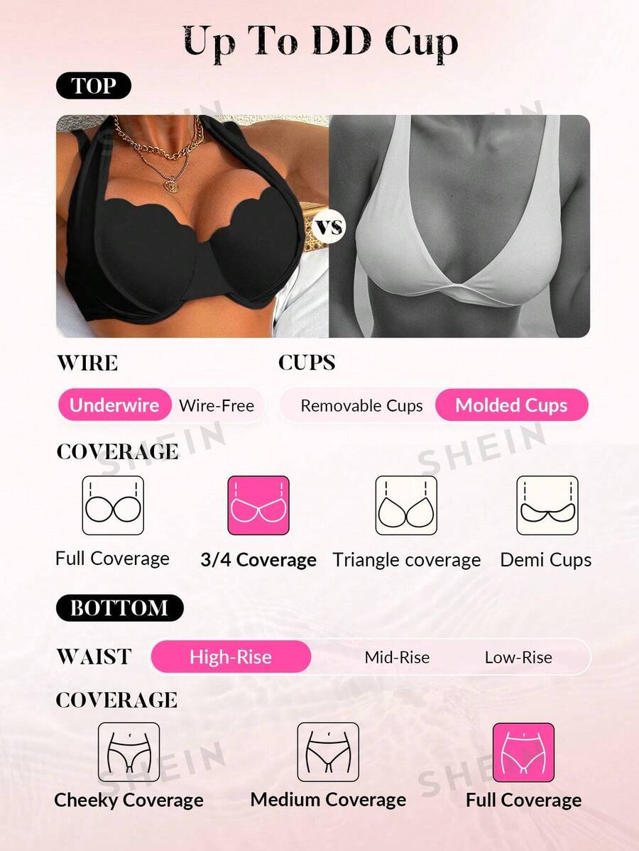 SHEIN DD+ Women's Solid Color Halter Neck Bikini With Separate Swimwear