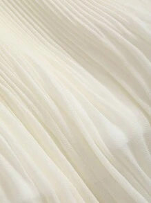 DAZY 女士雪纺短袖衬衫裙，适合派对、返校活动，荷叶边 - 米色 - 查看 13