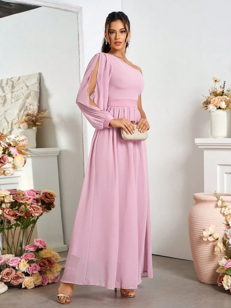Women's Spring/Summer Elegant Solid Color Lantern Sleeve Long Dress