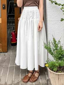 DAZY Chân váy dài xếp ly màu trơn dành cho nữ, kiểu dáng thường ngày, thích hợp cho mùa thu. - trắng - Xem 6