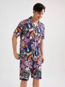Conjunto de camisa y pantalón corto con estampado de mariposas para hombres, ropa de verano y de estar en casa casual