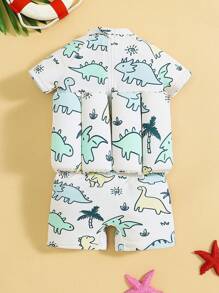 Baby Boy Cartoon Dinosaurus Patroon Gewatteerd Eendelig Badpak