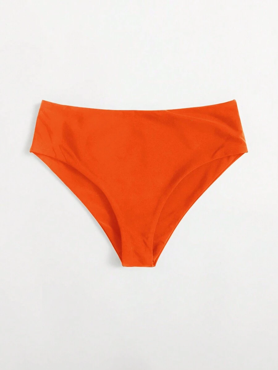 SHEIN Swim 女士夏季海滩纯色简约风格日常泳衣下装泳衣 - 亮橙色 - 查看 1