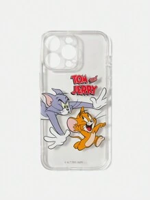 TOM & JERRY X SHEIN Funda de teléfono transparente impresa con dibujos animados y letras