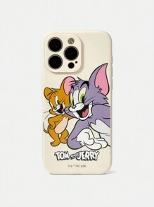 TOM & JERRY X SHEIN Cartoon And Letter Printed Phone Case,Compatible With IPhone - Beige - View 2