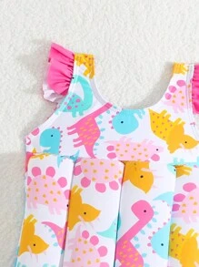 Maillot de bain une pièce gonflable imprimé dinosaure pour bébé fille pour l'été à la plage